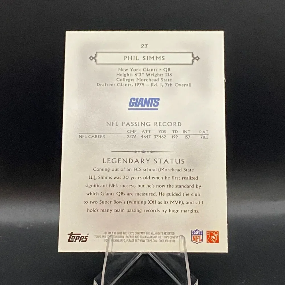 2011 Topps Gridiron Legends - Phil Simms #23Blue Parallel